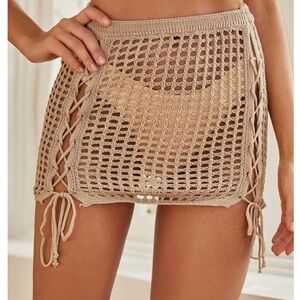 Beige Crochet Beach Cover-Up Skirt